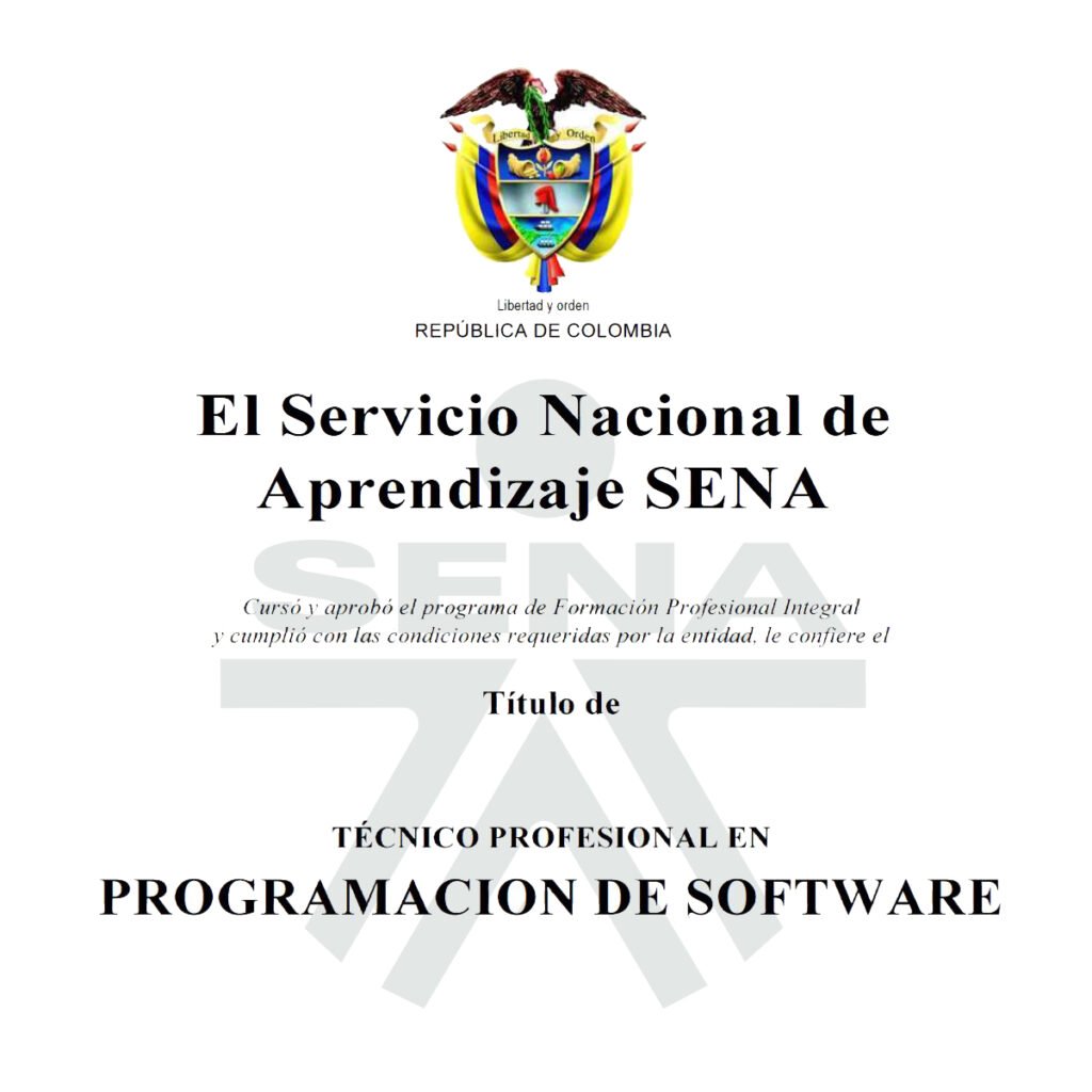 certificado de técnico profesional en programación de software SENA