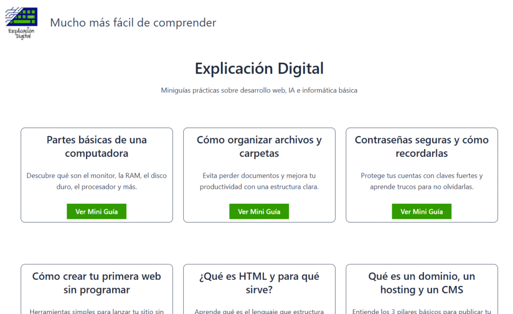 página de inicio de explicación digital actualmente